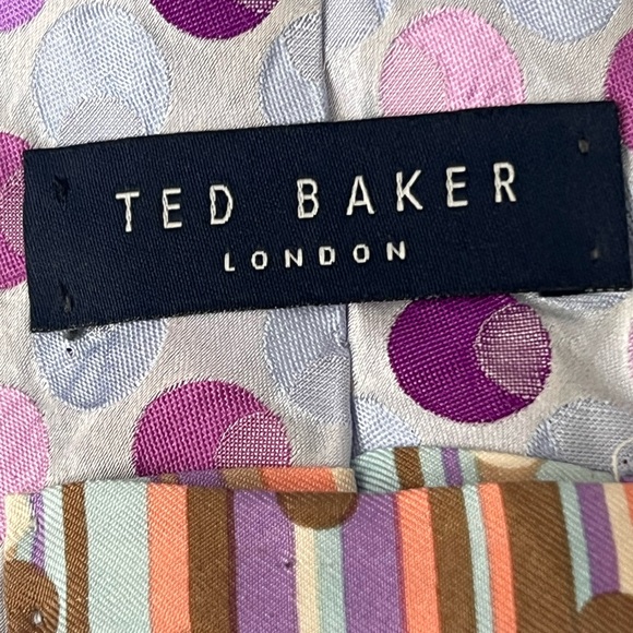Ted Baker 110% Silk Polka Dot Tie Silver Purple Blue Pink - Picture 3 of 6